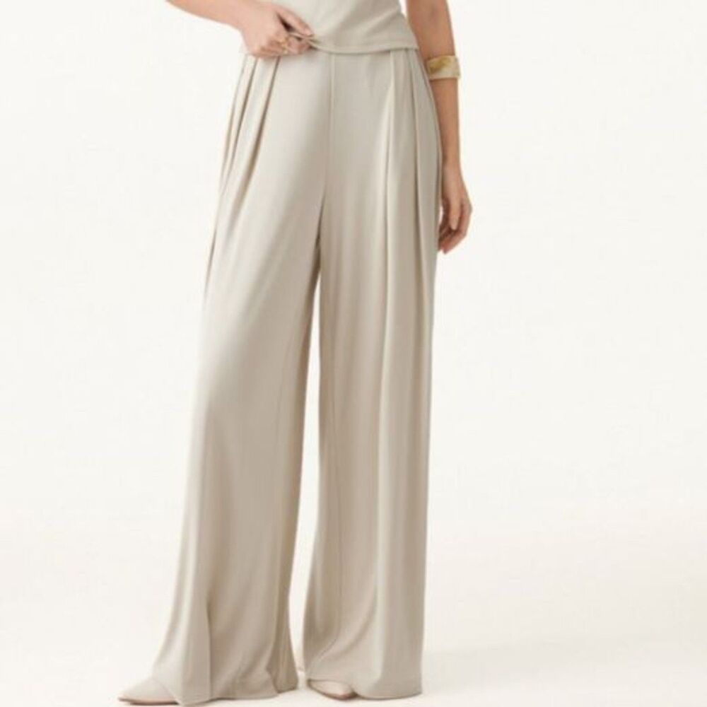 OGL Sandwashed Pleated Wide Leg Palazzo Pants with Pockets Petite Medium